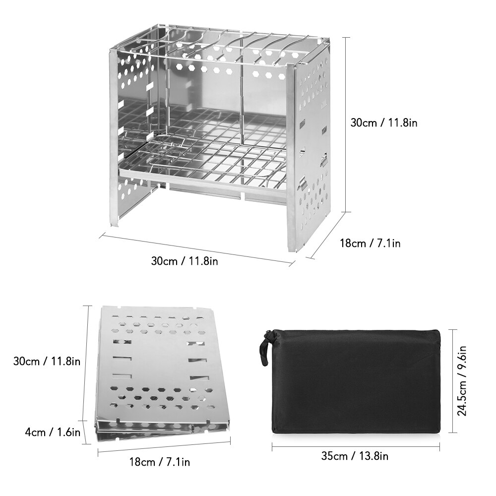 Folding Wood Burning Stove Camping Stove BBQ Cooker Barbecue Grill BBQ Grill for Outdoor Camping Picnic Backpacking