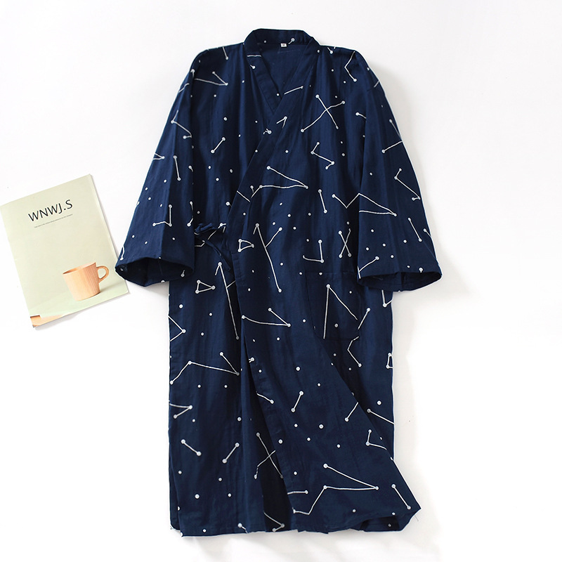 Bata de algodón de gasa para hombre, Kimono japonés Yukata fino suelto, pijama con capucha y cuello en V, novedad de 100%