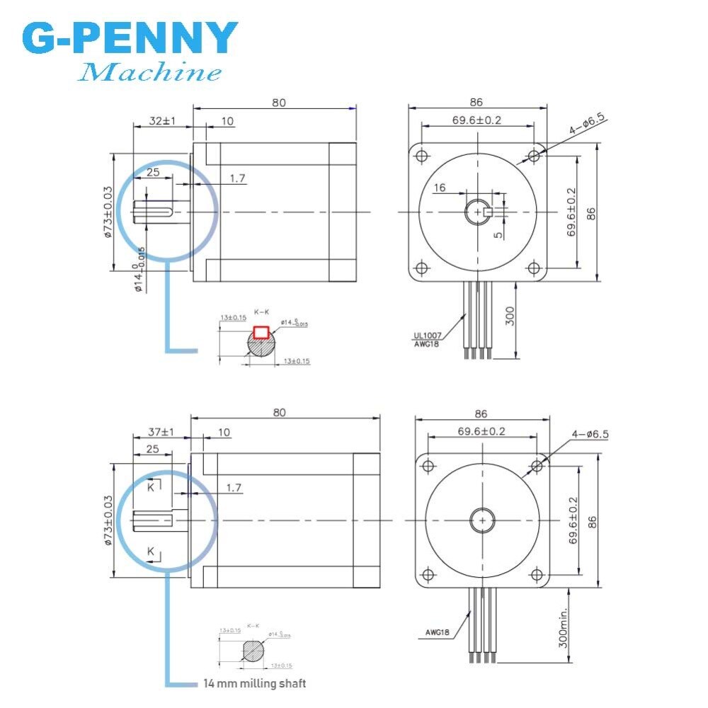 Moteur pas à pas NEMA 34 CNC, 86x80mm, 4,2n. m 4A D = 14mm, 570Oz-in pour machine à graver, imprimante 3D, CNC