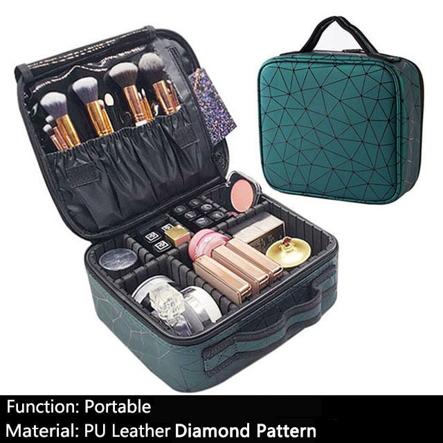 Female Beauty Makeup Case Brushes Organizer Storage Box Bolsa Maquillaje Women Cosmetic Bag For Makeup Suitcase: C Green