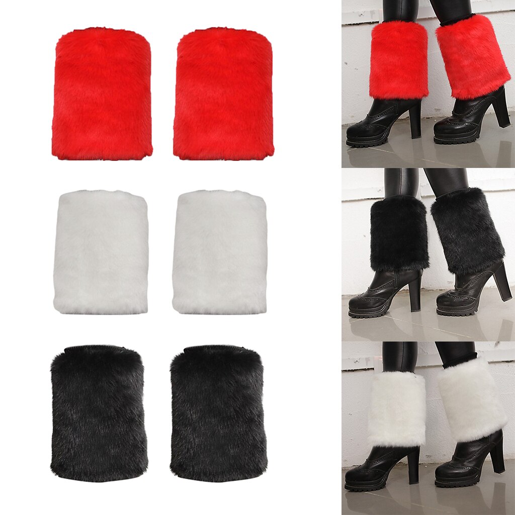 Dames solide fausse fourrure jambière bottes d'hiver chaussures manchette manches Topper