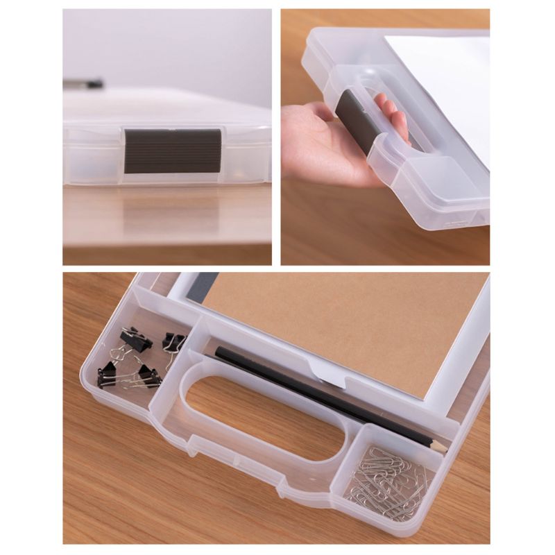 Multifunctional File Organizer Compartment Clipboard Box Case Folder Holder with Handle Office School Supplies
