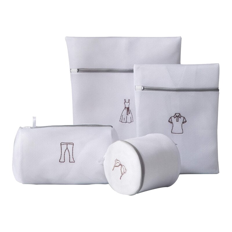 4 Pcs Mesh Waszakken, Reizen Kleding Opbergtas, Kledingstuk Wassen Tassen Voor Lingerie Beha, Blouse, jeans, Sokken: WHITE