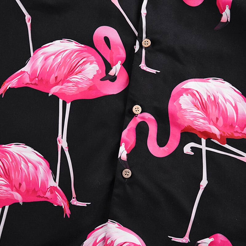 Lös flamingo skjorta för män sommar fritid tryck kortärmad stor storlek skjorta par casual toppar hawaiian skjorta