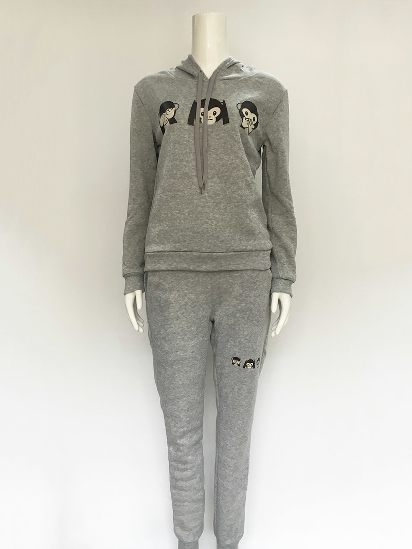 Monkey Hooded cute Suit Set Women Tracksuit Two-piece Sport Style Outfit Jogging Sweatshirt Fitness Lounge Sportwear