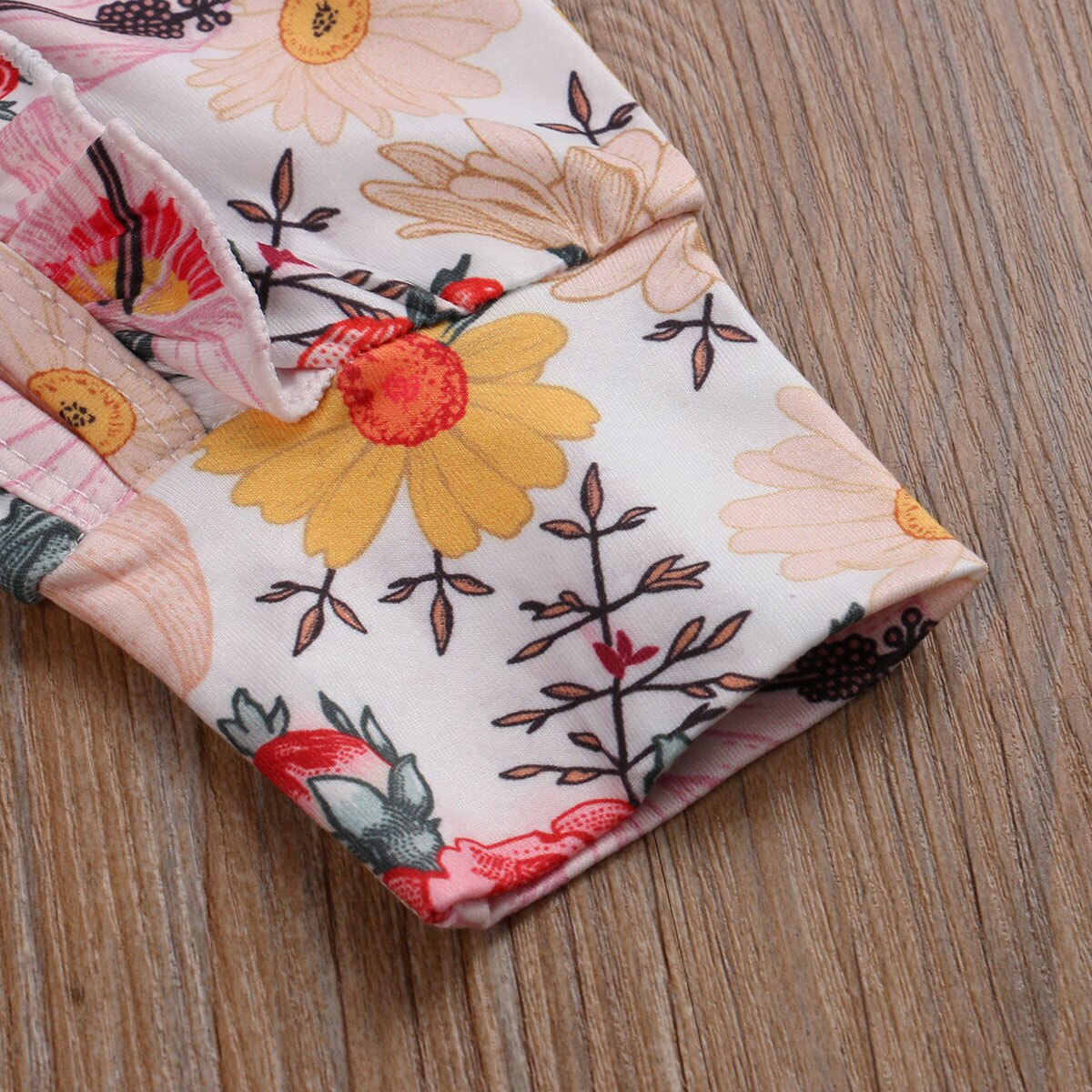 0-24M Peuter Baby Jongen Meisje Jumpsuit Lange Mouwen Ronde Hals Button Front Ruche Bloemen Romper