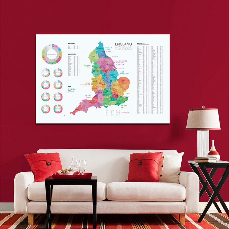 Large England World Map Office Supplies Detailed Poster Non-woven Retro Map of England for School Office Home Supplies 150*100cm