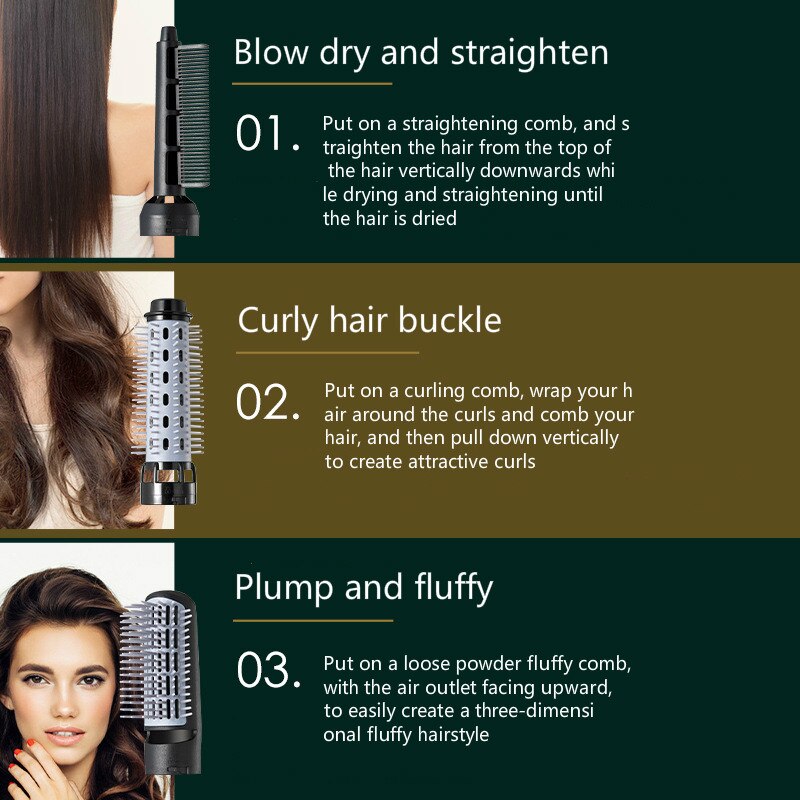Electric Hair Dryer 3 In 1 Air Brush /Cold Air Blow Dryer Volumizer Hair Straightener Curler Comb Brush