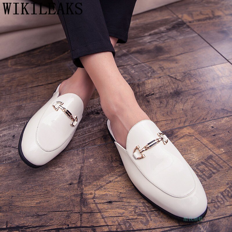 Italian Men Half Shoes Brand Patent Leather Mens Casual Shoes Coiffeur Shoes Men Slide Slipper Buty Meskie