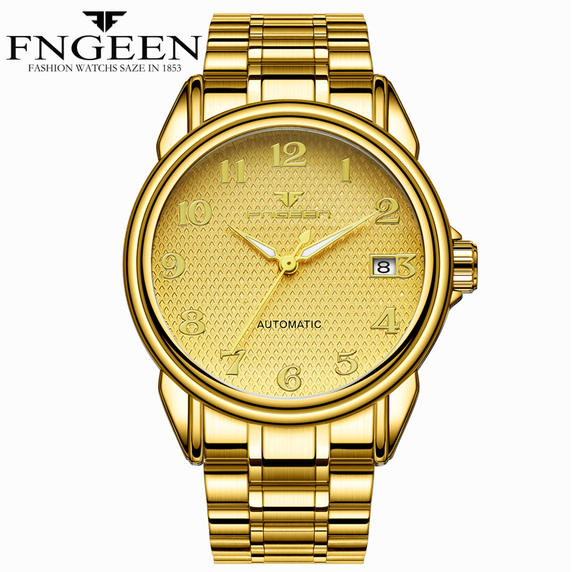 Topmerk Watch Digitale Wijzerplaat Lichtgevend Roestvrij Staal Automatisch Mechanisch Horloge Waterdicht Datumklok Reloj Hombre: Goud