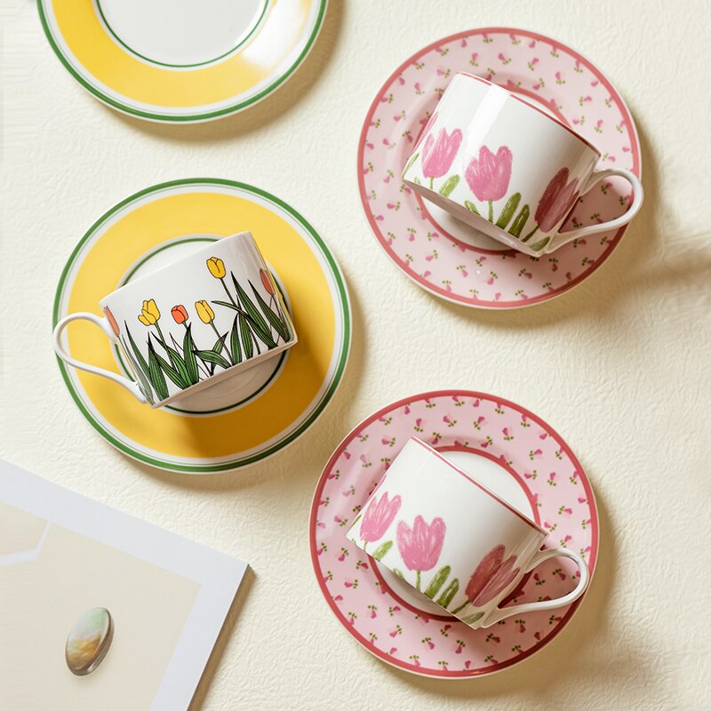 250ml Tulip Flower Mugs And Saucers Ceramic Coffee... – Grandado