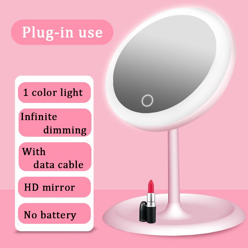 Espelho de maquiagem de mesa com luz led espelho de bolso cosmético retroiluminado espelho do banheiro 5 xluping controle toque inteligente carga usb: Plug-in 1 color