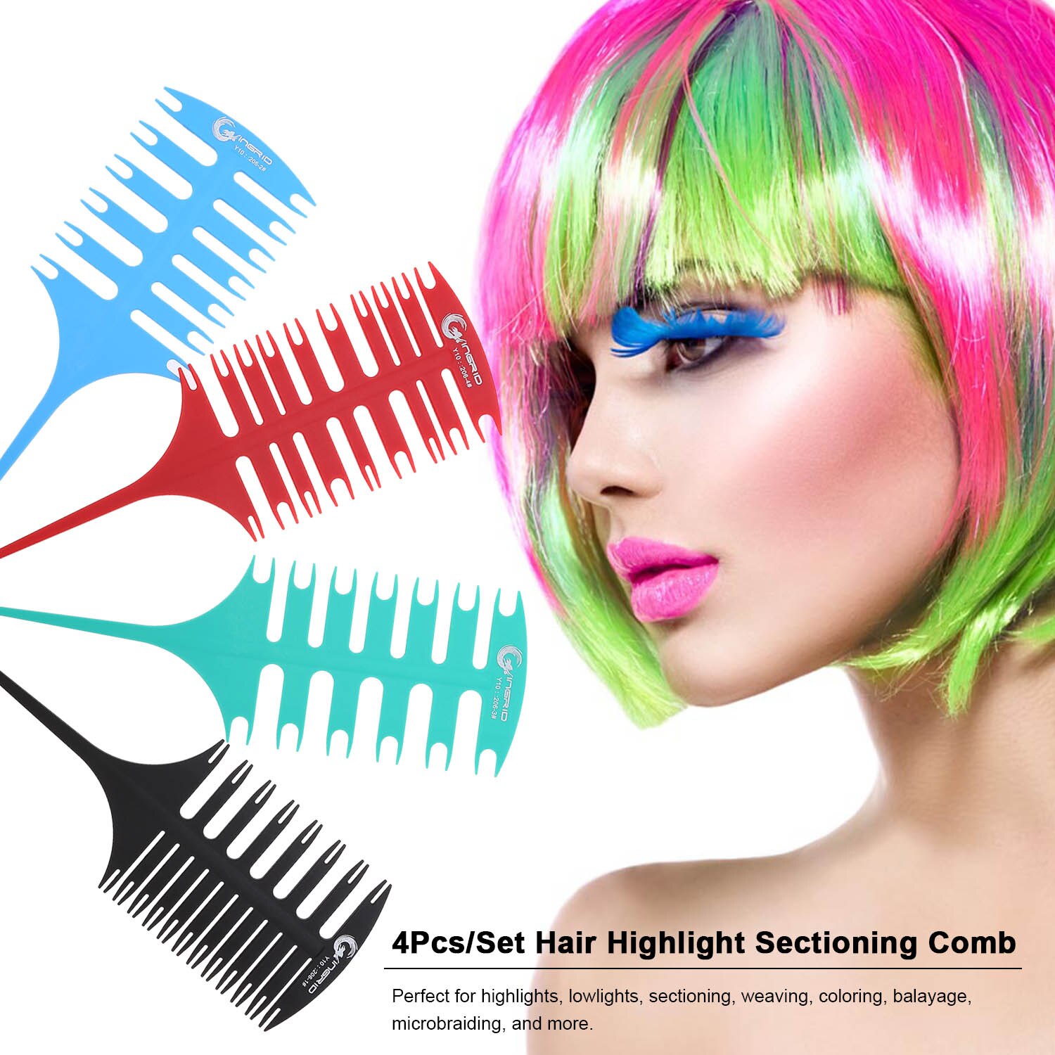 4Pcs/Set Hair Highlight Sectioning Comb Hair Coloring Highlighting Weaving Sectioning 3-Way Hair Dye Styling Tool for Salon Use