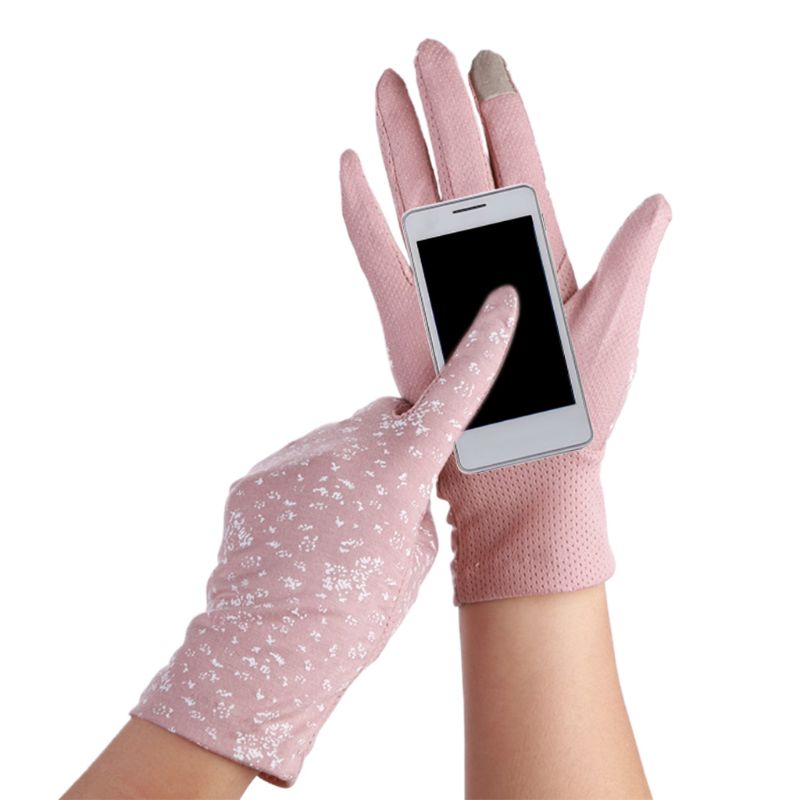 Verão feminino floral touchscreen luvas de malha antiderrapante protetor solar luvas de condução luvas de verão