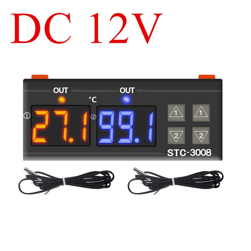 Controlador de temperatura Digital Dual STC-3008, termostato termorregulador de salida de dos relés con refrigerador de calentador, 12V, 24V, 110-220V: STC-3008 12V