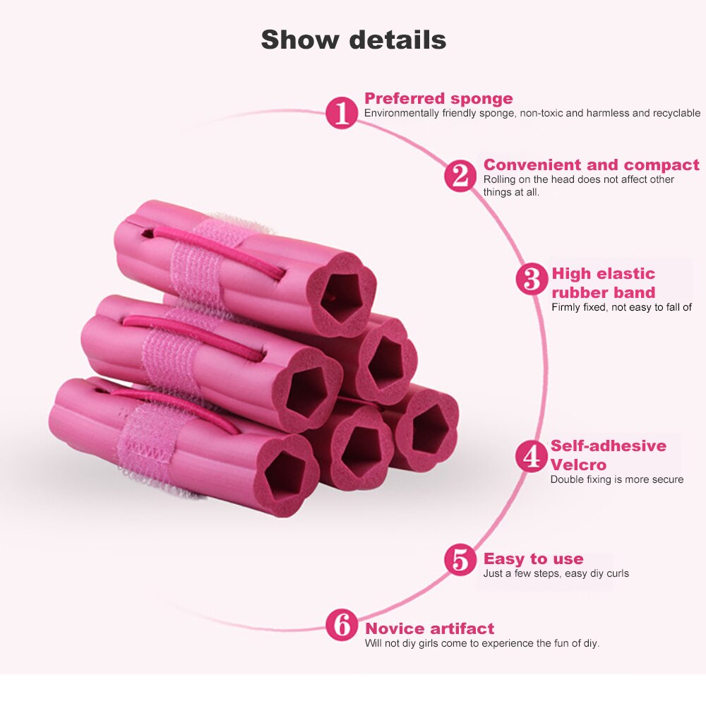 6 Stuks Diy Bloemen Maken Curlers Zelfklevende Krullend Haar Artefact Spons Curler Lui Krullend Haar Niet Kwetsen haar Krulspelden