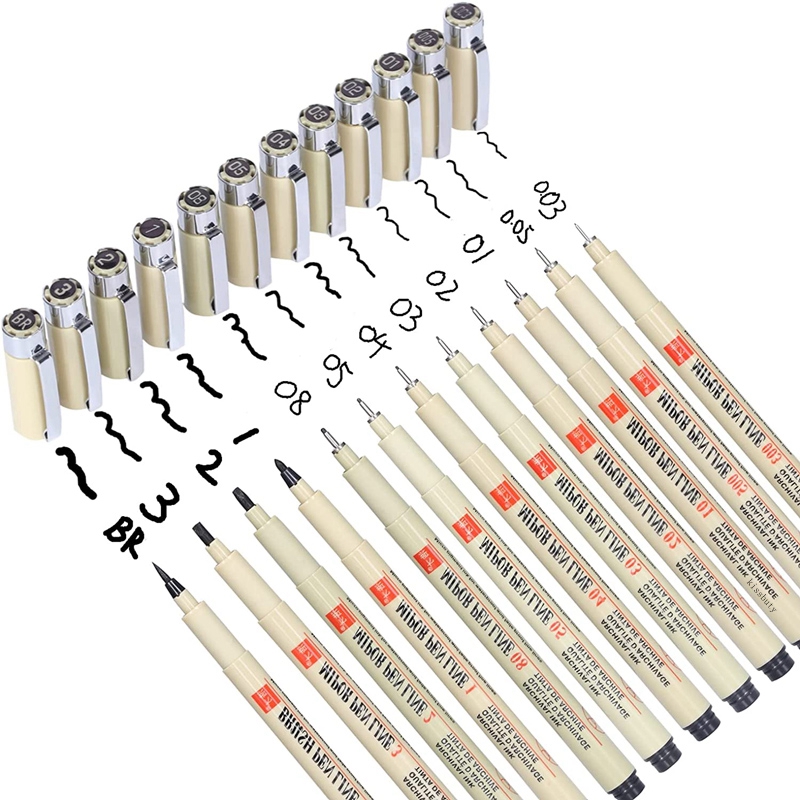 Pigment Liner Micron Pen Waterproof Art Markers brush pen Hand-Drawn Manga Sketch Needle Fineline Pen Supplies Stationery