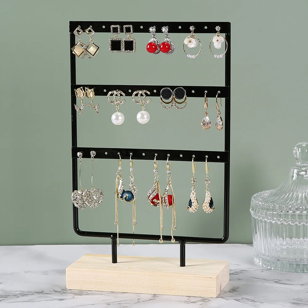 Earring Stand Wooden Base Jewelry Towel with Holes Hanging Jewelry Organizer Large Metal Holder for Earrings Ear Stud Necklace: Blue