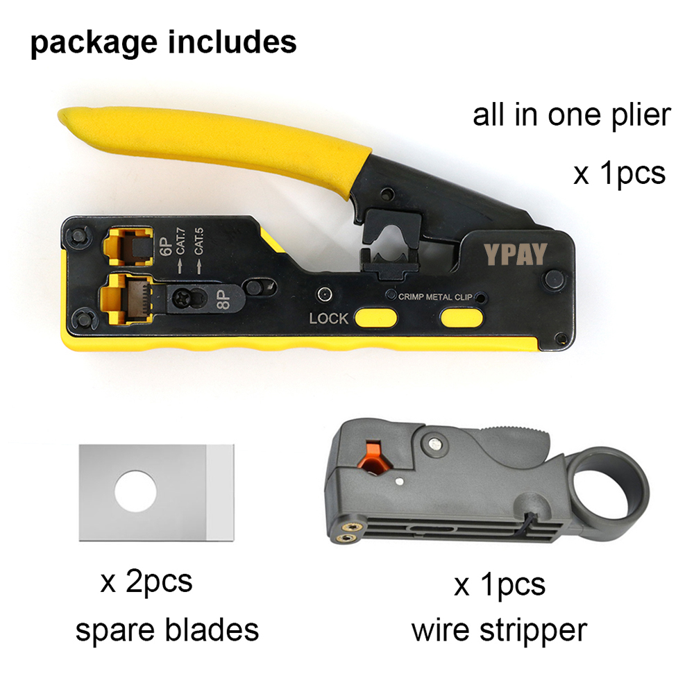 Ypay All In One Rj45 Tang Crimper Cat5 Cat6 Cat7 Netwerk Tools Rj 45 Ethernet Kabel Stripper Drukken Klem Tang rg45 Lan: Black