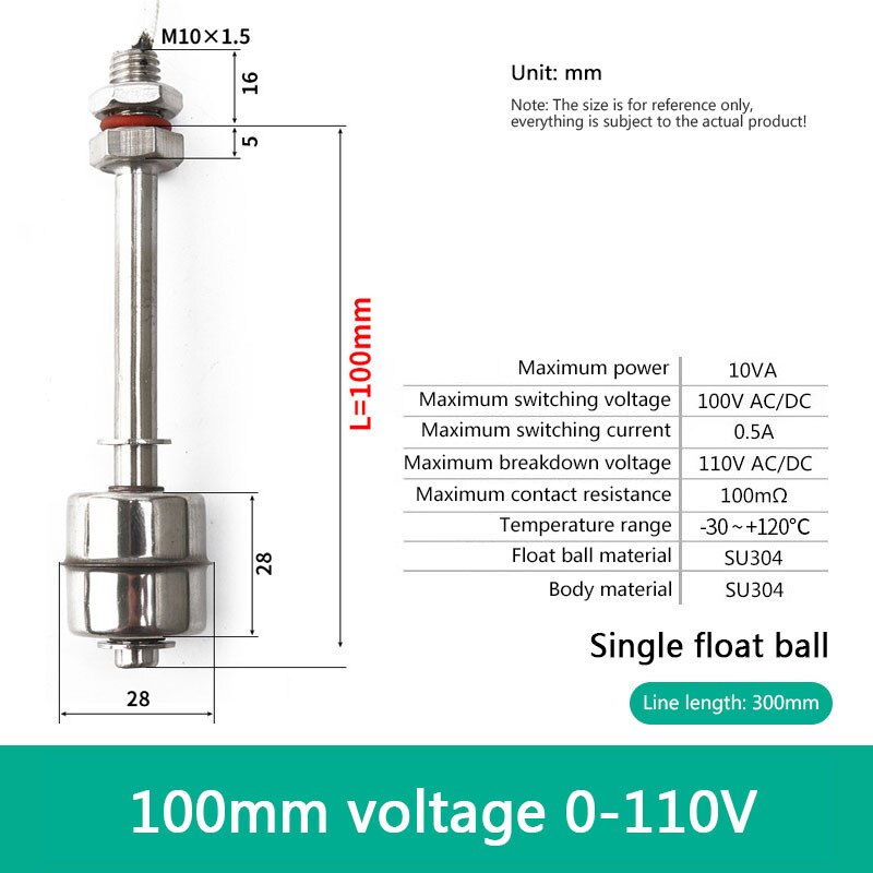 Magnetic Float Liquid Water Tank Level Sensor Water Level Sensor Tank Liquid Level Sensors Water Tank Level Monitor: 100MM110V