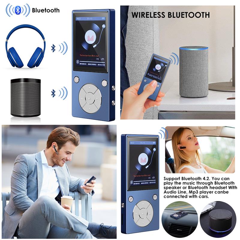 MP4 Player Bluetooth4.2 Built-in Speaker 8GB/16GB with 2.4 Inch HD Color Screen, FM Radio, Voice Recorder, Video