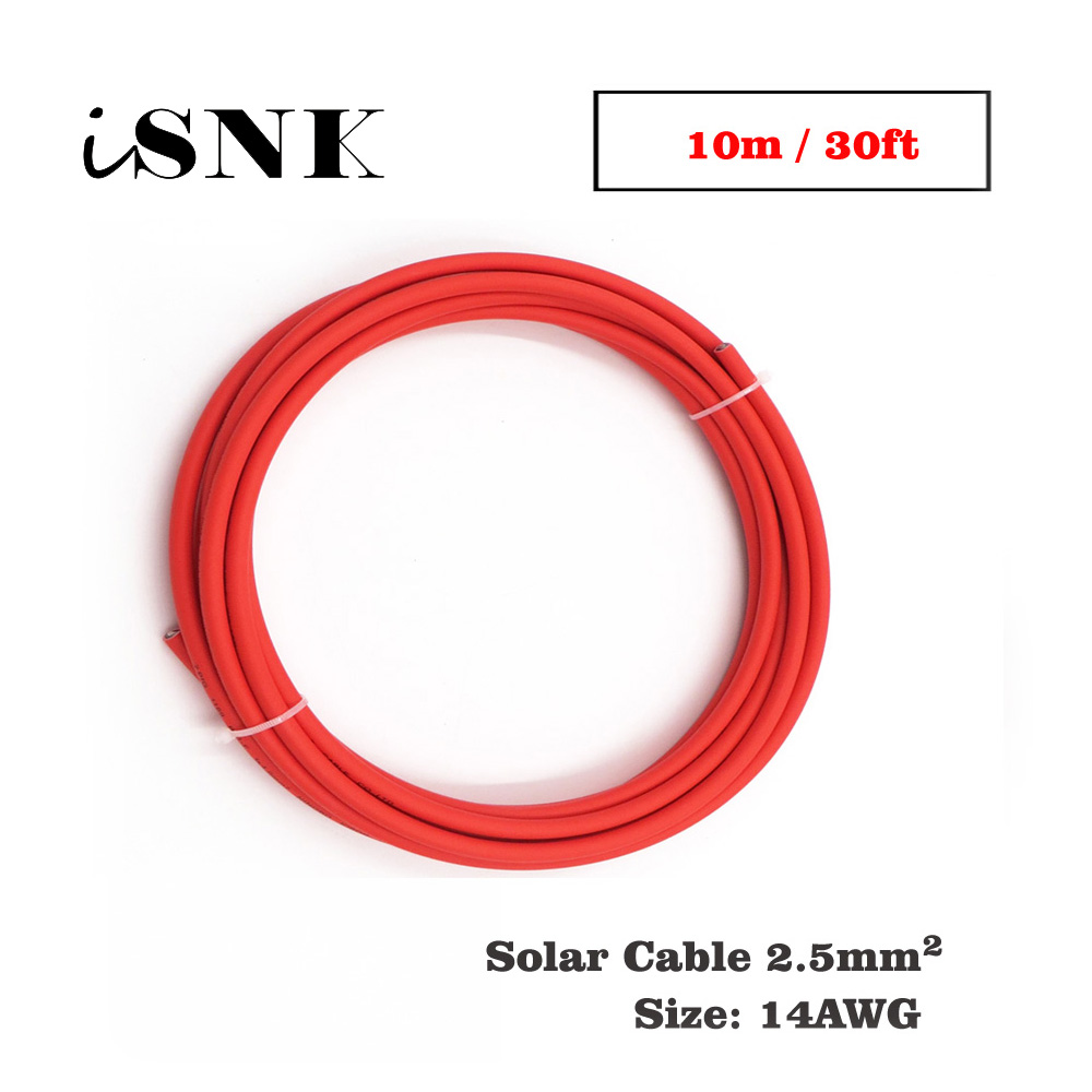 10m 30ft x 14AWG 2.5mm2 Red Color Positive wire PVC Insulated photovoltaic electrical PV Connector cables solar panel connect