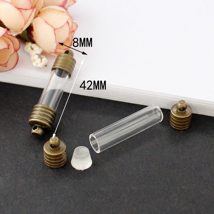 8PCS 8MM Glass Tube Vial Pendant Bracelet Name on Rice DIY Bracelets Wishing Glass Bottle Jewelry Finding