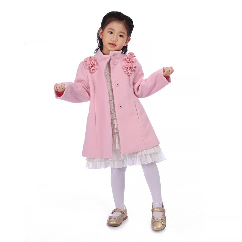 Abrigo cálido rosa para niñas, prendas de vestir, chaquetas para niños, abrigo informal de flores rojas, Otoño e Invierno