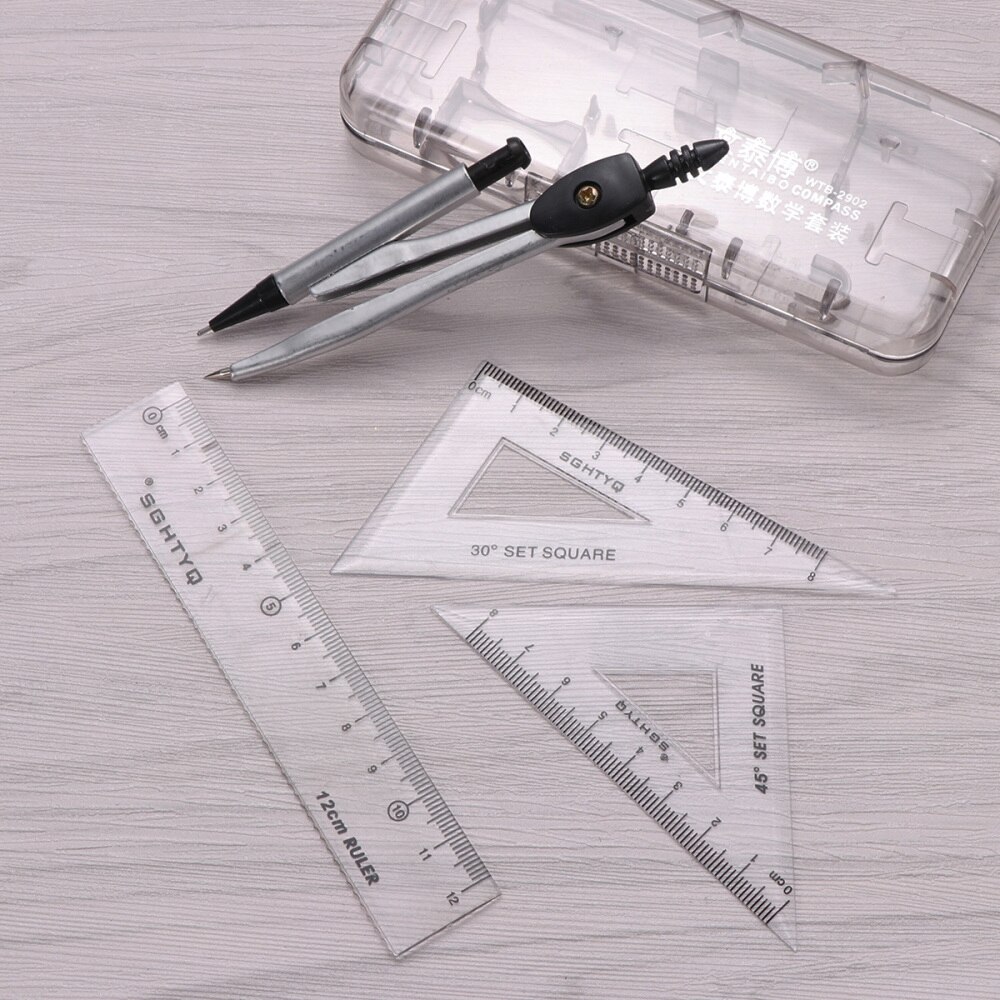 Compasses Set Geometry Drawing Tool with Protractor Divider Ruler Pencil Lead Eraser