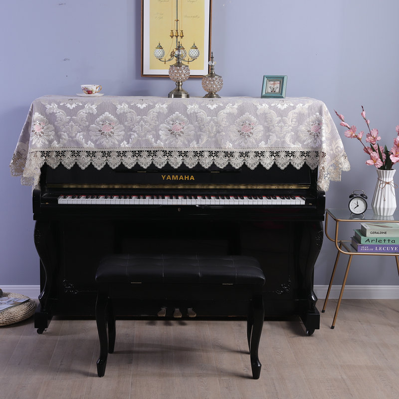 220 x 90cm europæisk jacquardblonder klaverovertræk støvdæksel håndklæde dekorativt klaver halvtæksel støvtæt kludovertræk til klaver: Beige