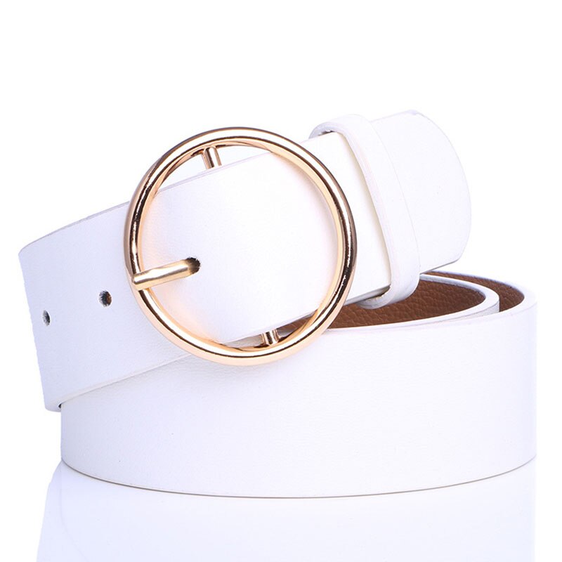 Badinka Neue Runde Metall Kreis Gürtel Bund Damen Breit Weiß Schwarz Gelb Pu Faux Leder Taille Gürtel für frauen: Weiß