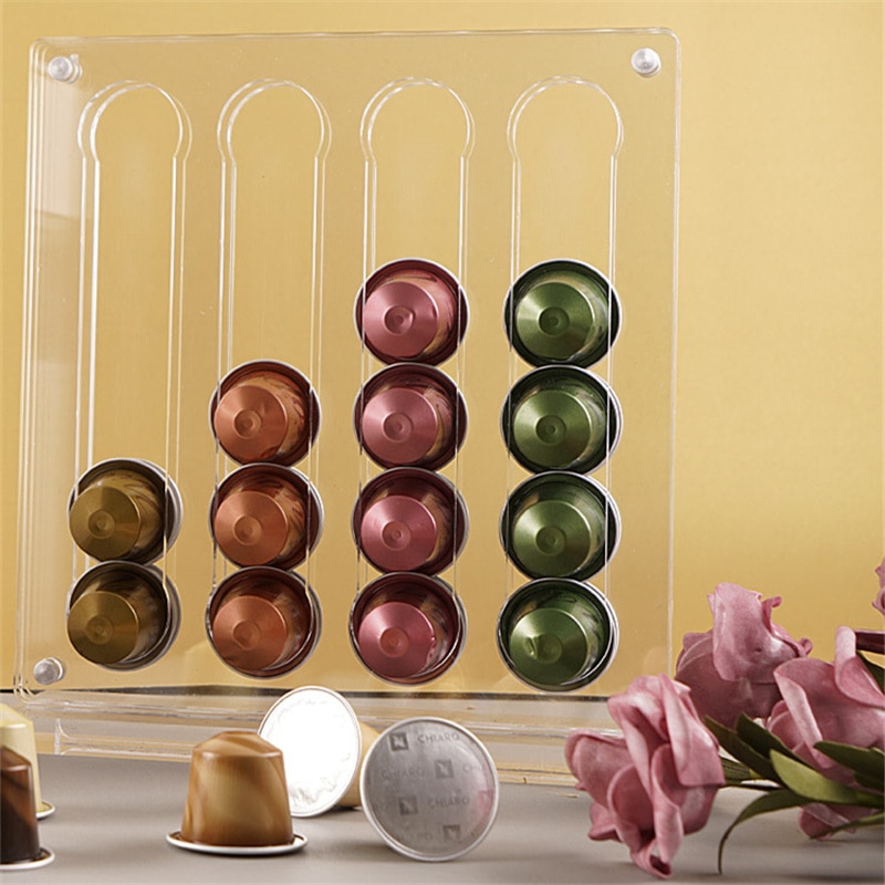 Gennemsigtig nordisk akryl nespresso kaffepuder holder display rack kaffe kapsel stativ køkken kapsel opbevaring rack