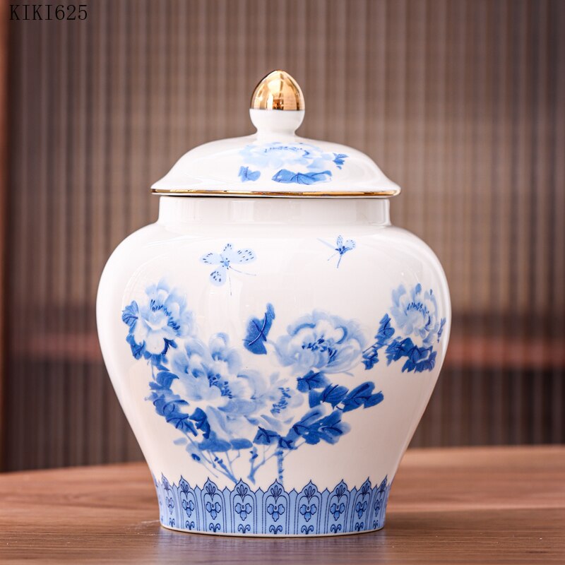 European-style Twisted Flower Ceramic Jar Gold-plated Porcelain Sealed Jar Candy Food Storage Box Crafts Porch Living Room Decor: D