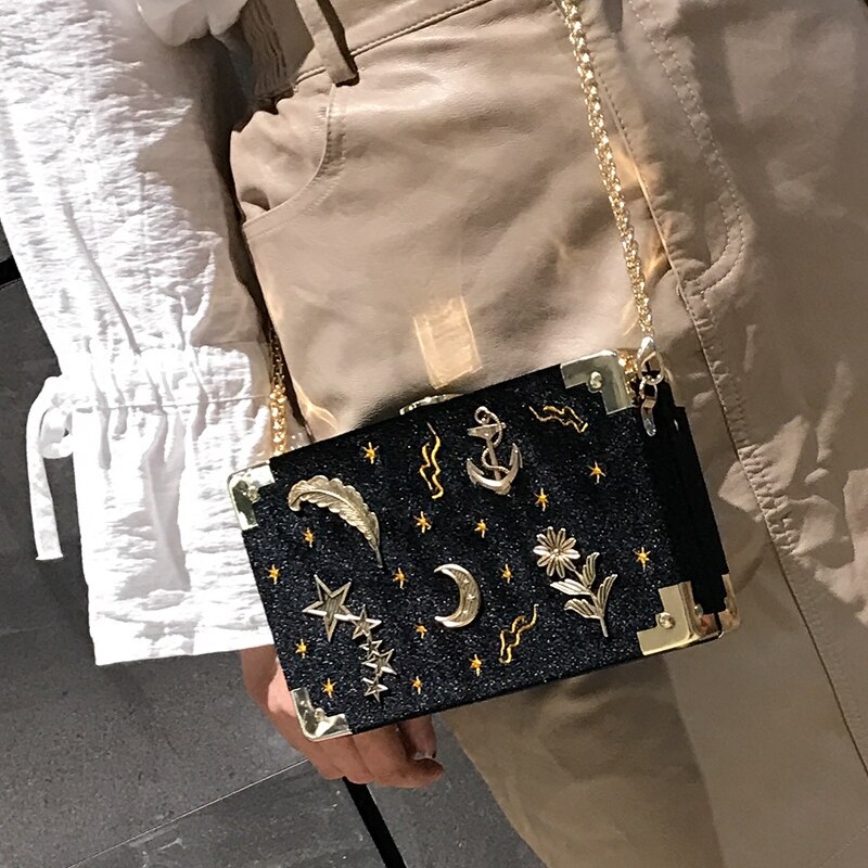Boîte à badges en métal velours côtelé noir en forme de pochette de fête pour femmes sac à main en chaîne mini sac à bandoulière sac à bandoulière messenger