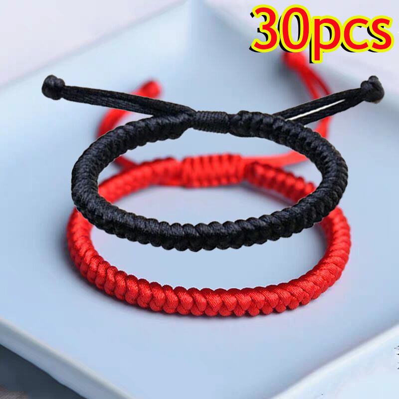 1-30 Uds. Pulseras hechas a mano de color rojo de la suerte para mujeres y hombres, pulseras con nudos de cuerda trenzada ajustable budista tibetano, pulseras de joyería,: Chapado en cobre envejecido
