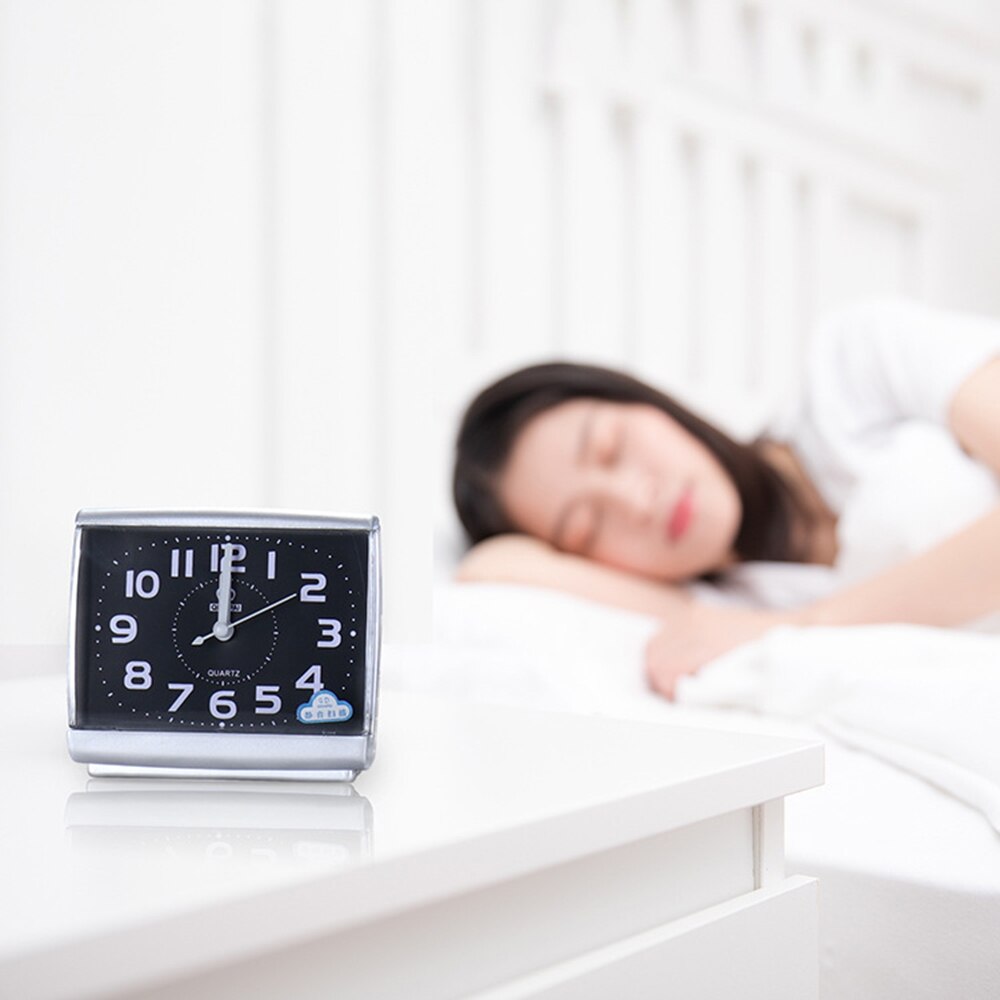 Mini Square Bedside Silent Alarm Clock Battery Powered Wake Up Snooze Student Bedroom Living Room Household Home Decor