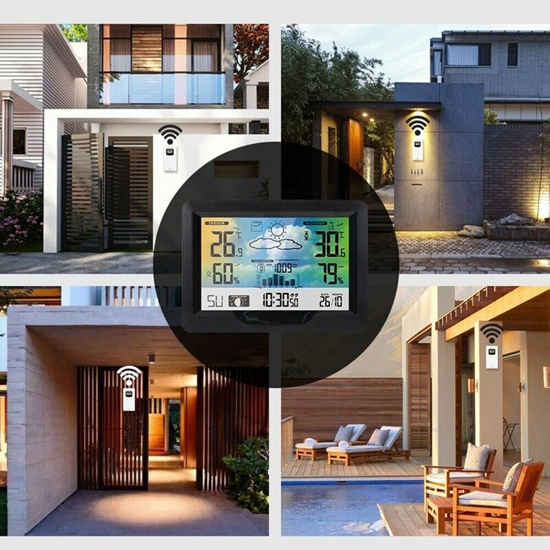 3383F Weather Station Temperature Humidity Meter Indoor Outdoor Hygrometer Weather Forecast Snooze Function Clock