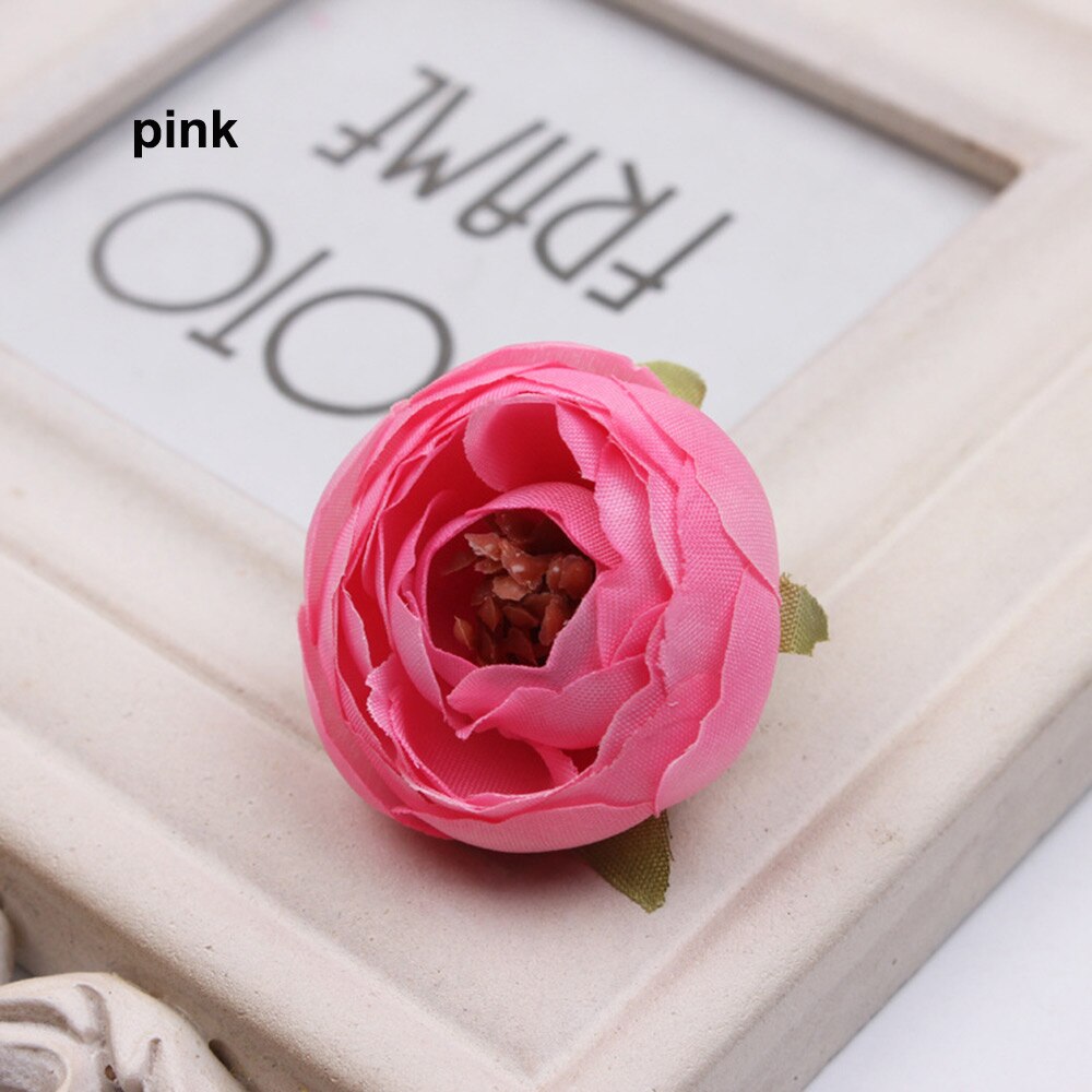 5 stuks 5cm kunstbloemen handgemaakte zijden stoffen bloemhoofdjes boeket voor bruiloft feest huisdecoratie doe-het-zelf doos knutselen: Roze
