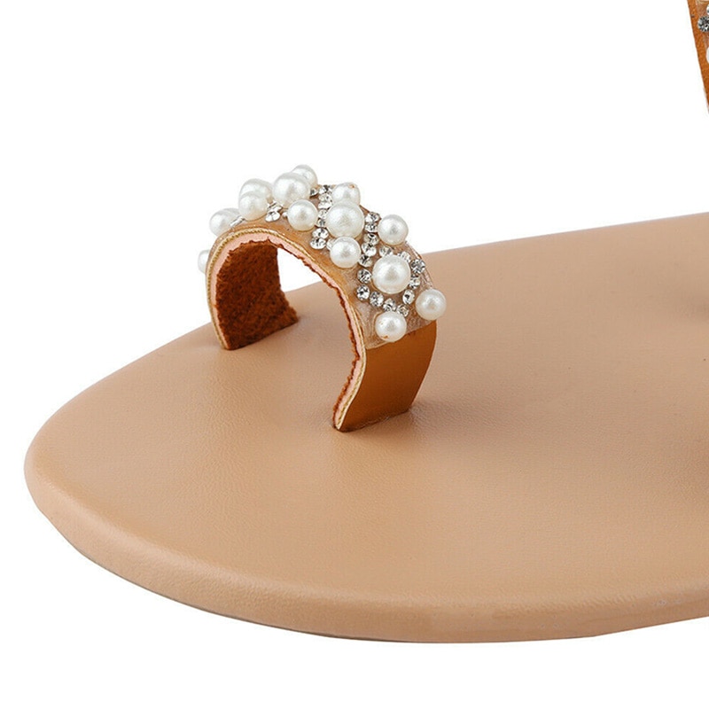 Women Boho Crystal Sandals Cross Toe Ring Flat Sandals for Summer ALS88