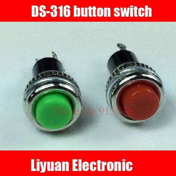 50 stks DS-316 knop switch/250 V 1A punt schakelaar/10mm reset geen lock knop