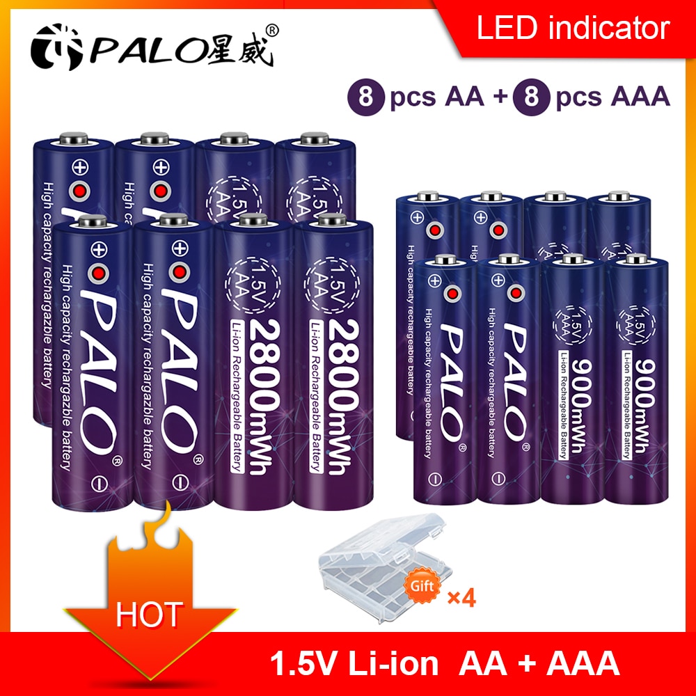 1.5V AA + AAA Lithium Rechargeable AA Battery AAA Li-ion 900mWh+2800mWh For Torch Toys Clock MP3 Player Replace li ion Battery