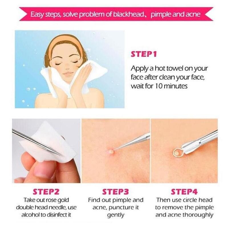 Agujas para quitar espinillas y acné, limpiador de puntos negros, herramientas de belleza para el cuidado de la piel, Unisex, T6E1