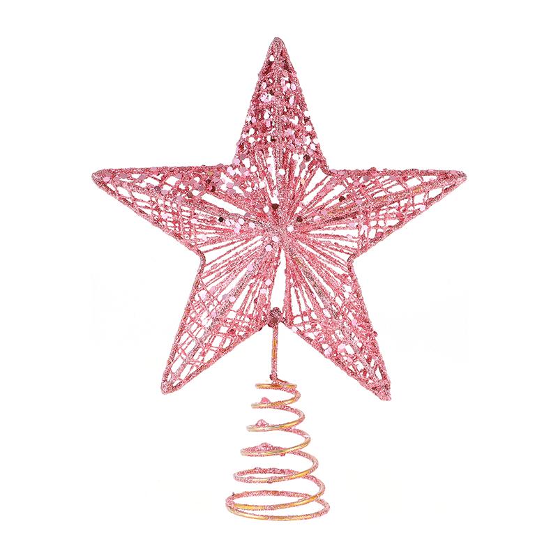 1pc juletræ top stjerner topper udsøgt jern kunst juletræ ornament juledekorationer til hjemmet: Lyserød