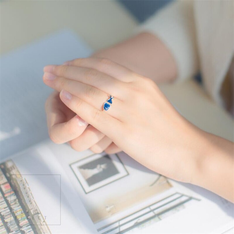 Anillo de Plata de Ley 925 con forma de pez azul para mujer, joyería femenina con personalidad, de tamaño reajustable de , anillos de apertura SRI039