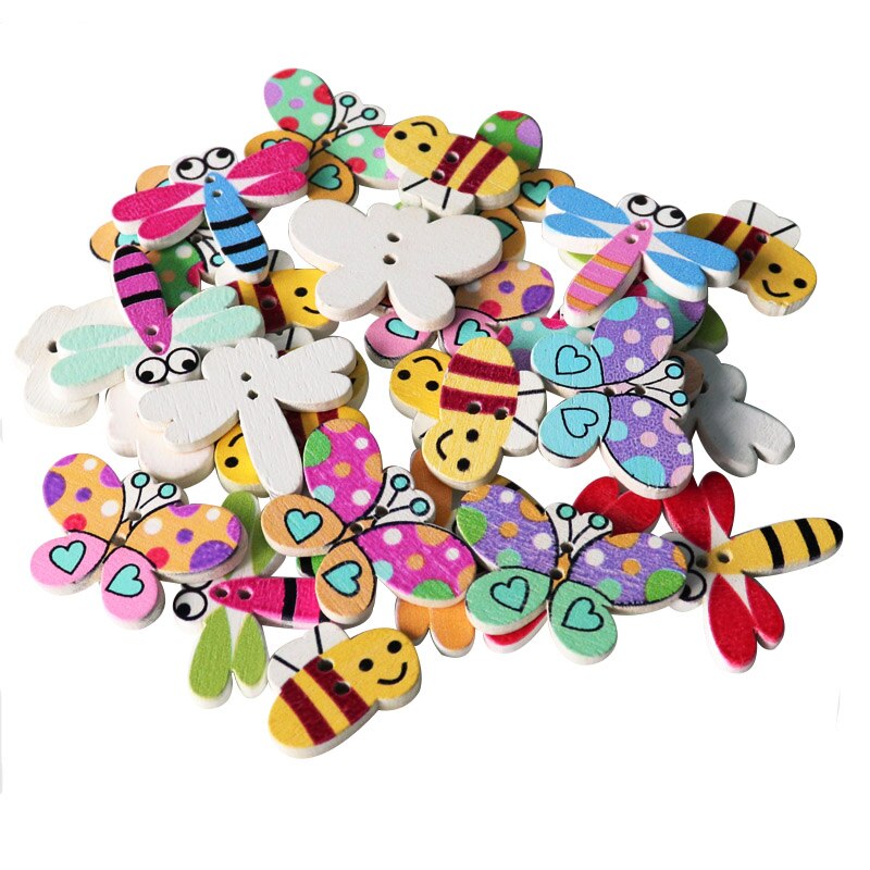 Naaien Kerst Knoppen 30Pcs 2 Gaten Boom Sneeuwvlok Uil Cartoon Houten Knoppen Voor Scrapbooking Diy Kleding Accesorries: butterfly bee