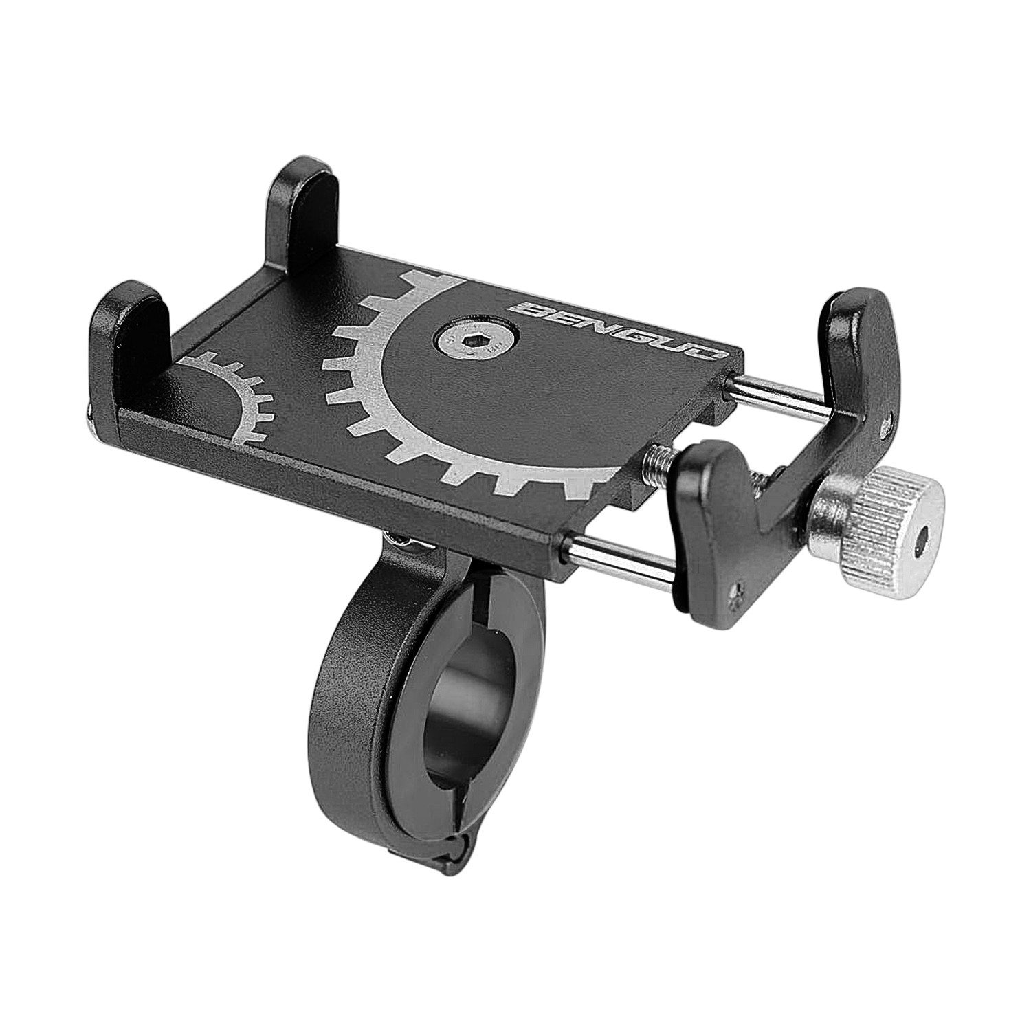 Universele aluminium mobiele telefoonhouder Verstelbare mobiele telefoonhouder Aluminium telefoonclip Fiets Scooteraccessoires: Black