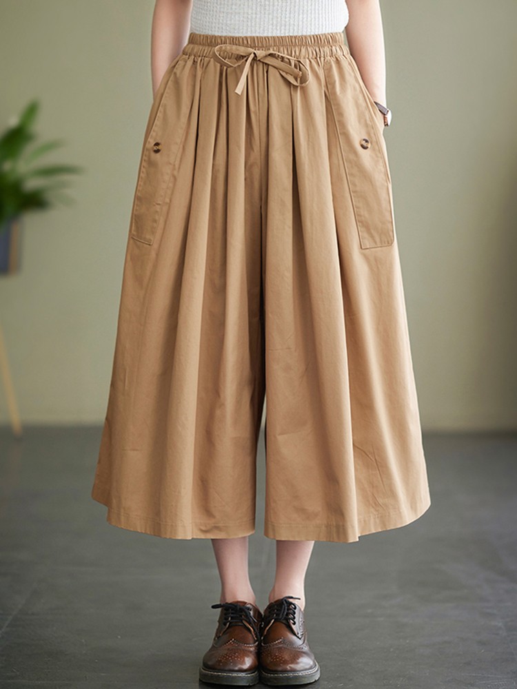 Pantaloni casuale da donna al polpaccio nuovo 2023 proprietà stile coreano tinta unita pantaloni larghi femminili in cotone confortevole B2402