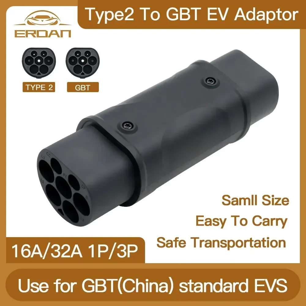 ERDAN EV-Ladegerät-Adapter Typ 2, IEC 62196-2 auf GB/T-Konverter zum Aufladen von Elektrofahrzeugen nach China, Standard-Elektrofahrzeugen, 16 A, 32 A