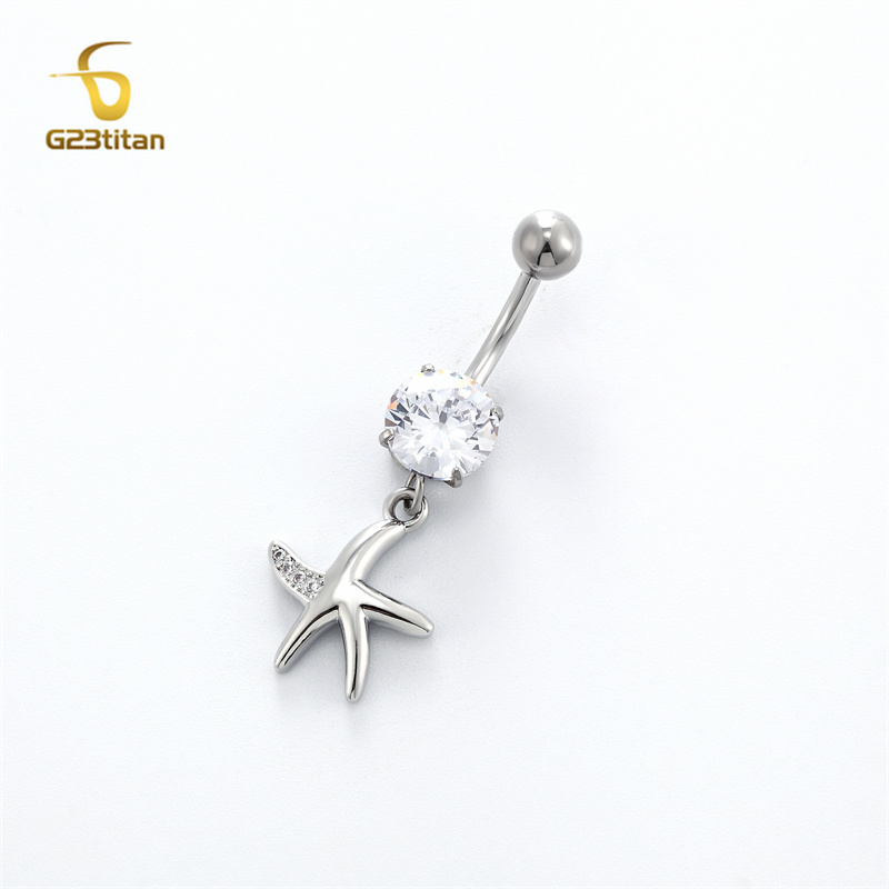 Colgante de estrella de mar de titanio de 14G para mujer, anillo para ombligo, tentáculos de circón AAA, Piercing para el ombligo, joyería para Bikini de playa