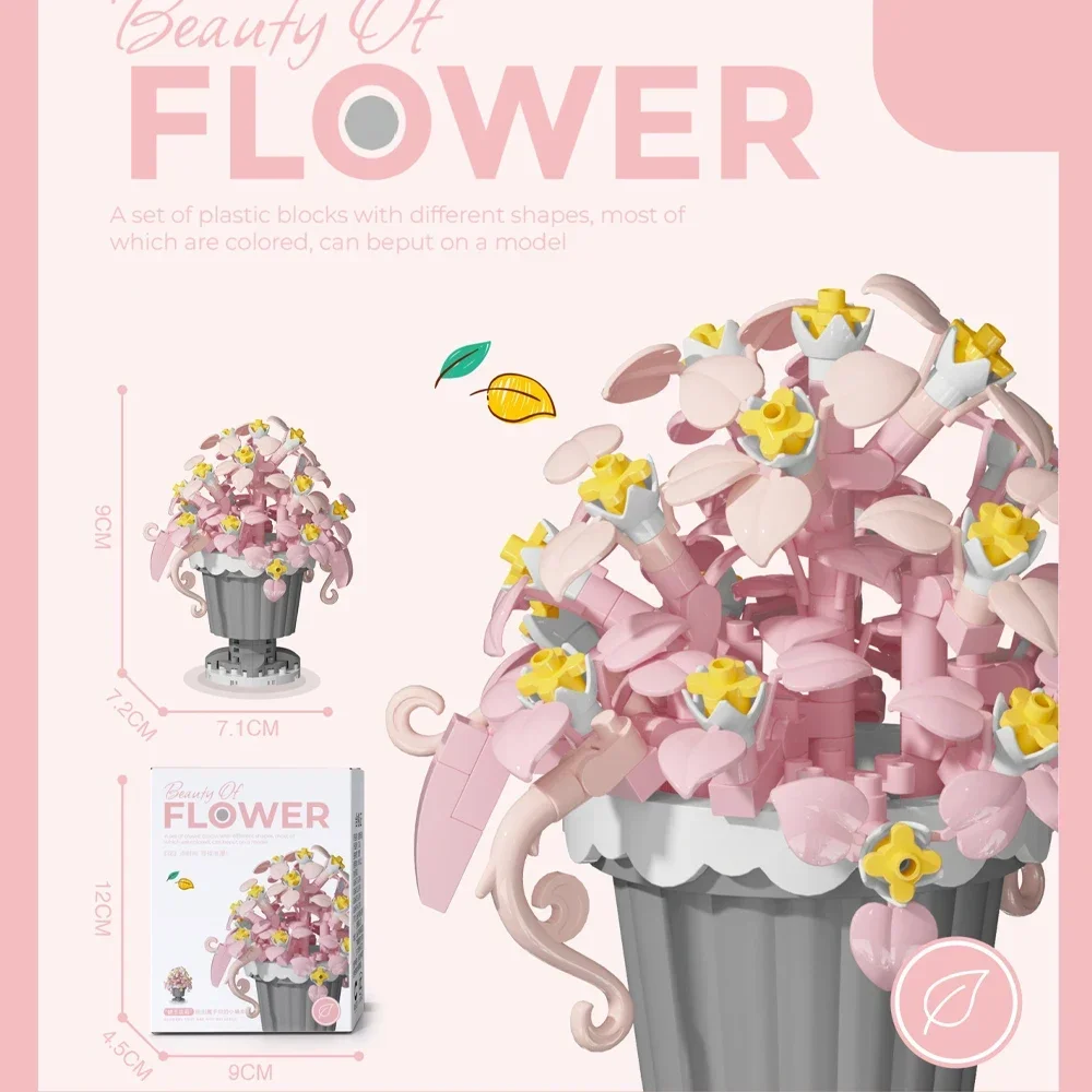 Mini Daisy Flower with Pot Micro Building Block Toy Intricate Floral Details Multiple Styles Available for Home and Office Décor: Trans-orange